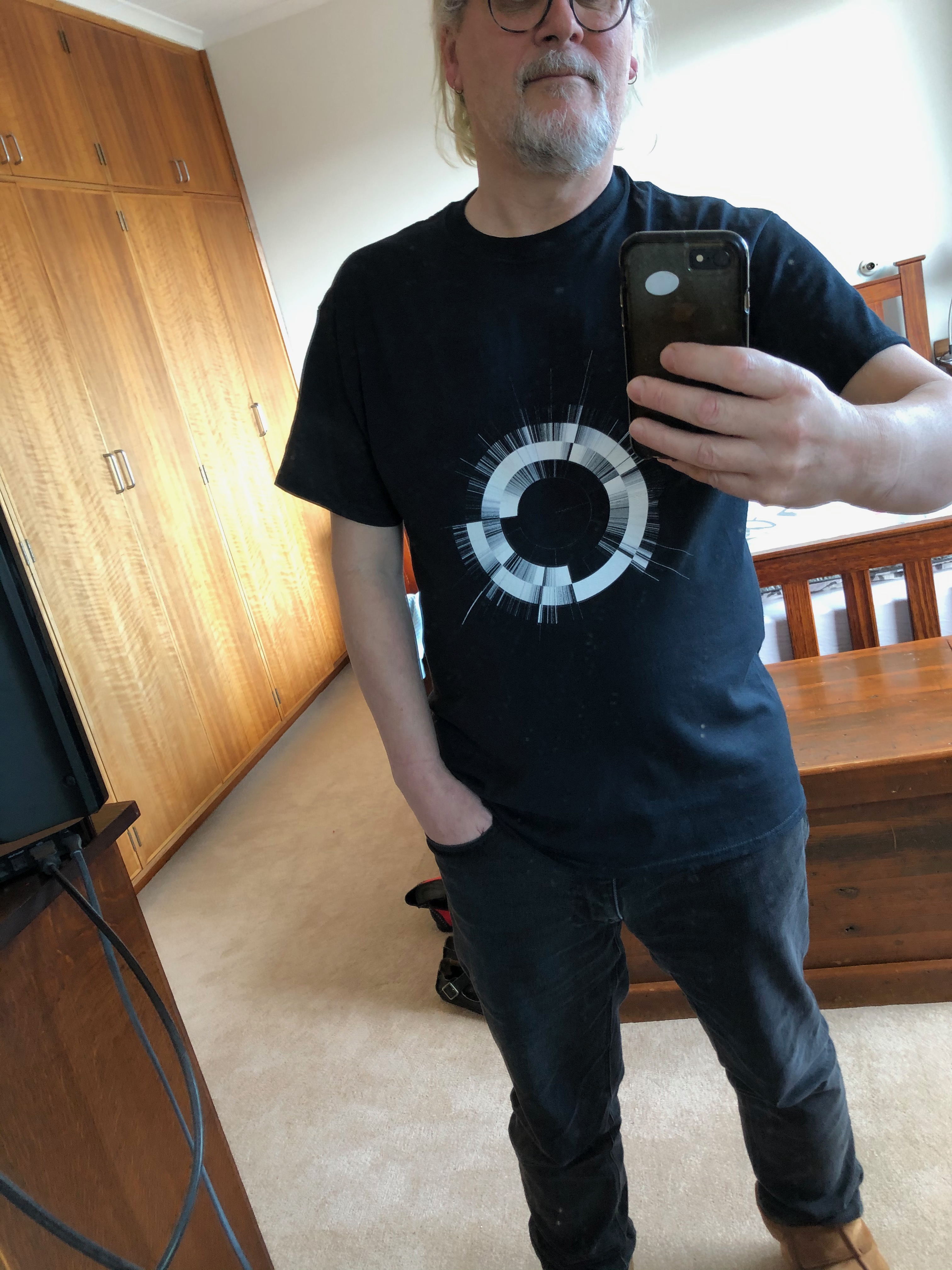 Selfie showing t-shirt with web archive visualisation
